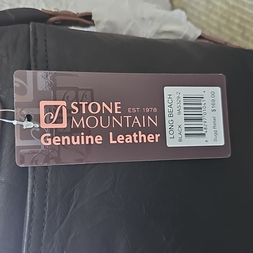 NWT Stone Mountain Long Beach Satchel Purse Leather Shoulder Bag Black - Picture 6 of 13